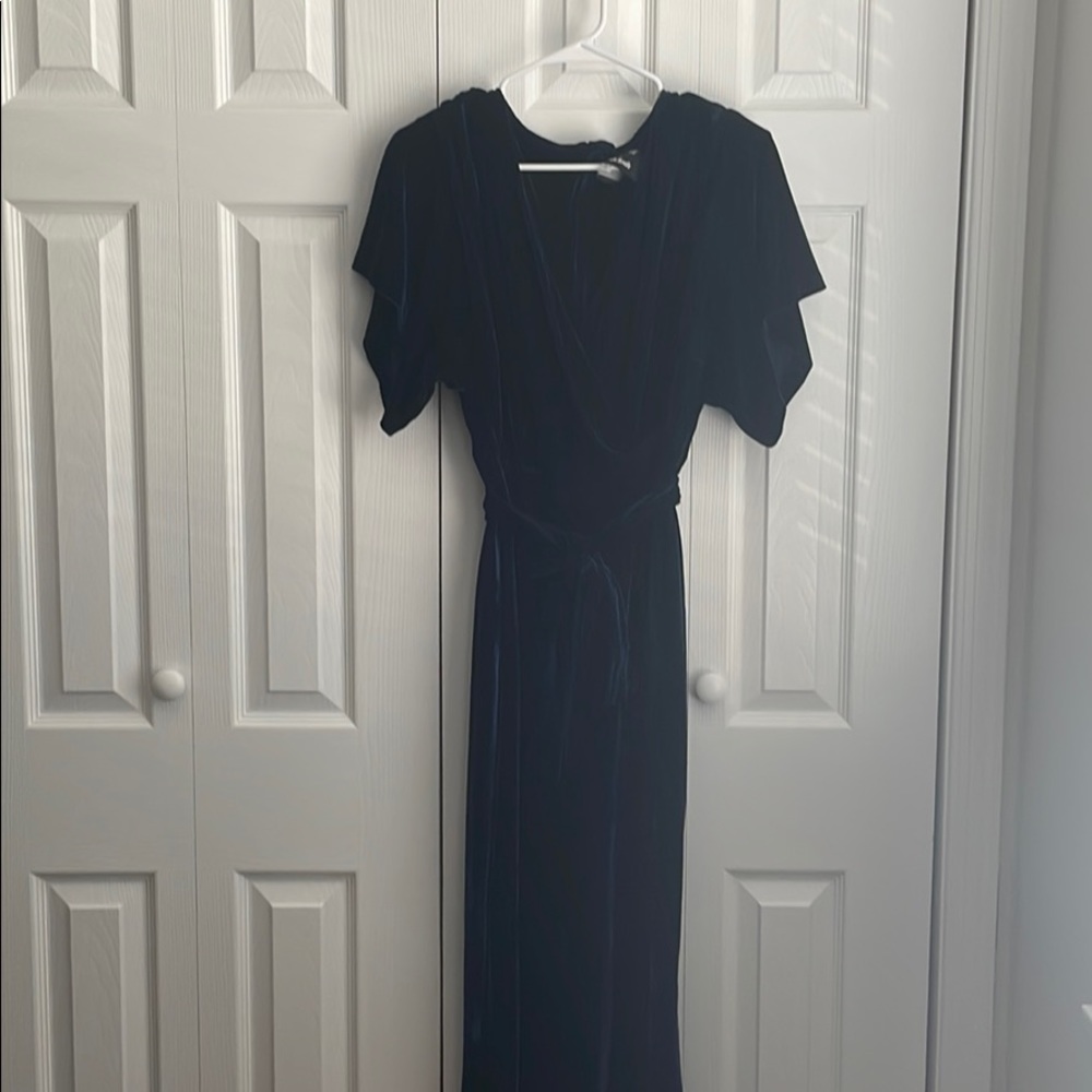 Holiday blue velvet v-neck wrap style dress US 4